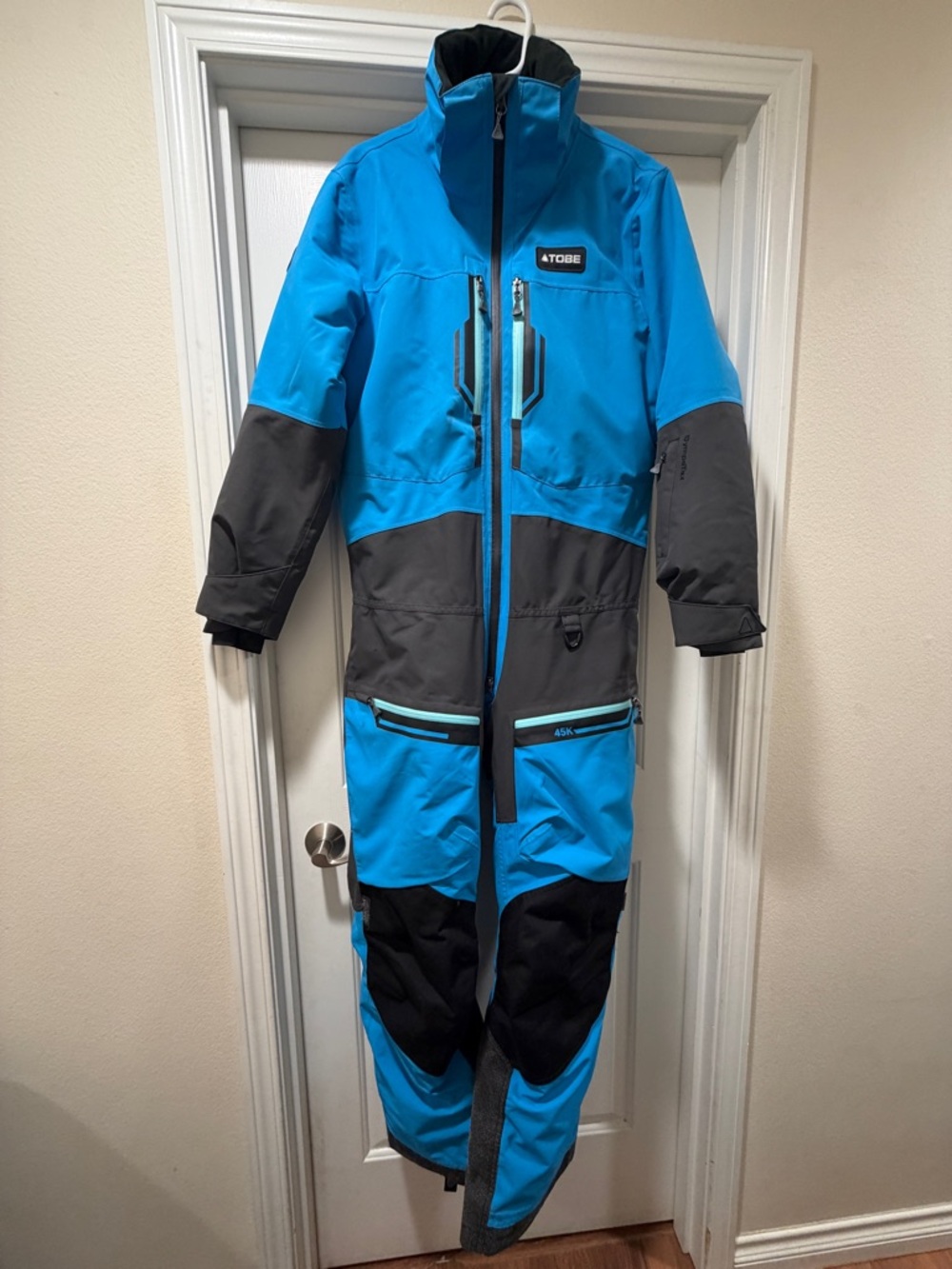 Men's Ski One-Piece Suit in Bright Blue and Charcoal